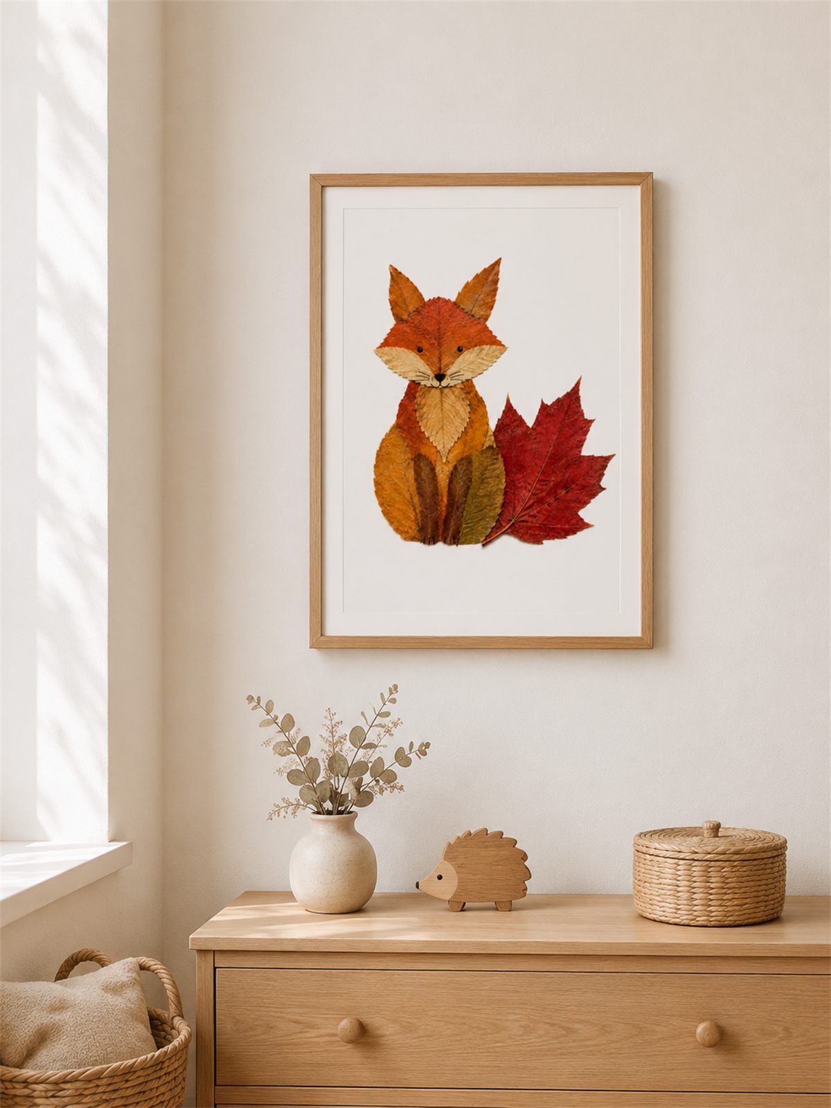 Gepresste Blätter & Blüten: Fuchs-Poster gerahmt im Kinderzimmer
