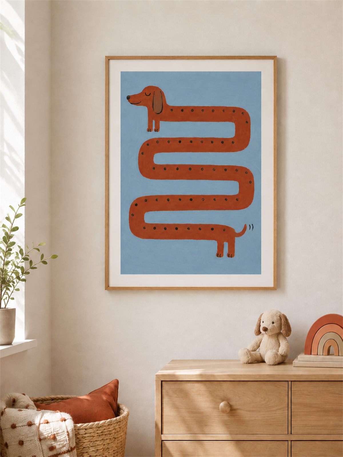 Kringeltier-Poster: Dackel gerahmt im Kinderzimmer