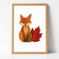 Fuchs aus Herbstblättern Botanisches Poster – Mockup: Poster gerahmt an der Wand