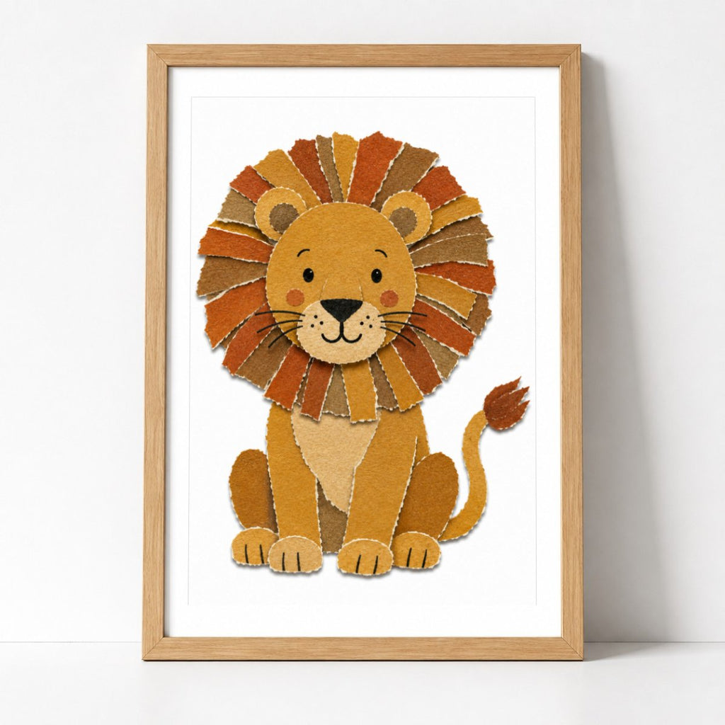 Löwe Papier-Collage Poster – Mockup: Poster gerahmt an der Wand