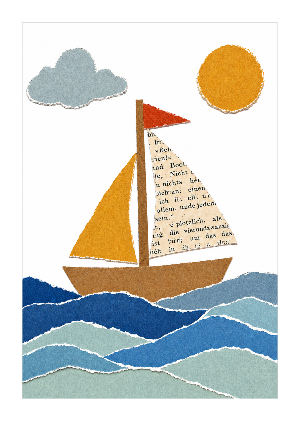Papier-Collage Segelboot