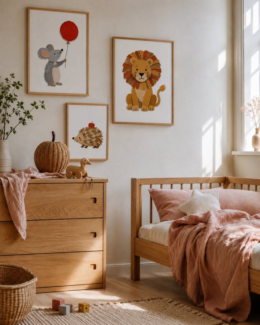 Kinderzimmer mit liebevoll gerahmten Postern