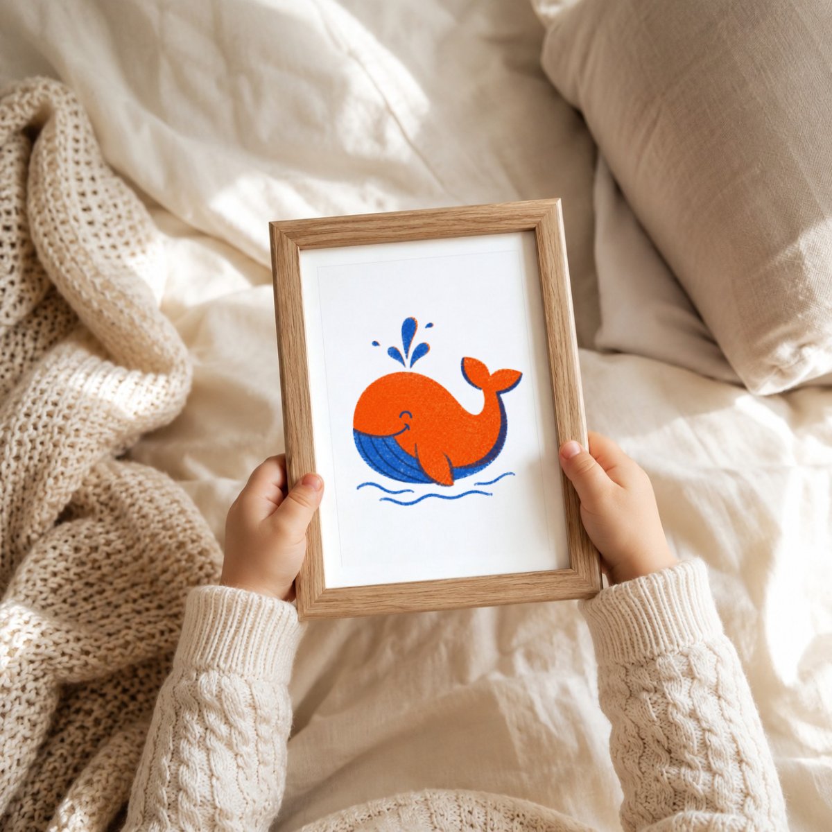 Wal Riso-Druck Poster – Mockup: Poster im Babyzimmer am Bett